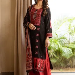 HERE&NOW Ethnic Motifs Printed Regular Thread Work Kurta With Salwar & Dupatta image 3