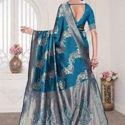 VASTRAAVEDAA Floral Zari Art Silk Heavy Work Banarasi Saree image 2