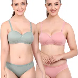 samvar Women Green,Pink Cotton Bra Panty Set for Lingerie Set Undergarments Pack of 2-picture-20