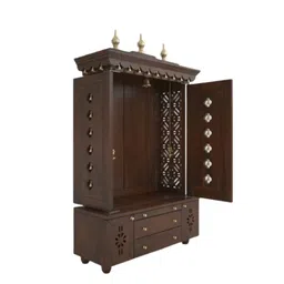 DZYN Furnitures Vrittika Brown & Gold Toned Floor Pooja Temple With Door-picture-11