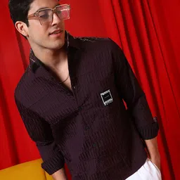 Campus Sutra Men Comfort Fit Spread Collar Textured Casual Shirt-picture-13