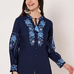Atha Fashion Floral Embroidered Tie-Up Neck Ethnic Cotton Top-picture-10