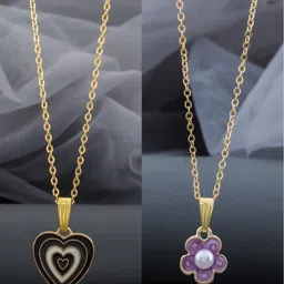 Birado Jewellery Set Of 2 Steel Gold-Plated Artificial Beaded Floral Pendants With Chains-image-36