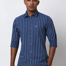 Peter England Men Spread Collar Striped Cotton Slim Fit Casual Shirt-image-46