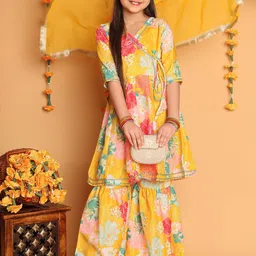 BAESD Girls Printed Angrakha Gotta Patti Kurta with Sharara & With Dupatta-picture-23