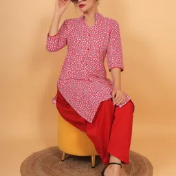 Trendzmy Women Mandarin Collar Cotton Floral Printed Kurta-image-69