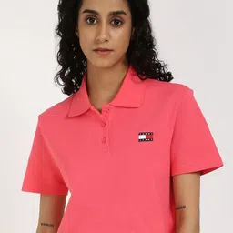 Tommy Hilfiger Women Solid Polo Collar Cotton Boxy T-shirt-image-17