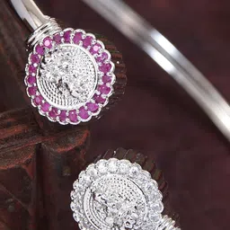 House of Pataudi Women Brass American Diamond Rhodium-Plated Bangle-Style Bracelet image 2