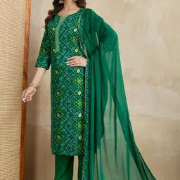 DIVASTRI Women Bandhani Printed Pure Cotton Kurta Set With Dupatta image 2