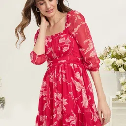 Martini Women Floral Printed Puff Sleeve Fit & Flare Dress-picture-17