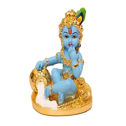Craftlayout Gold-Toned And Blue Lord Krishna Religious Idol Resin Showpiece image 2