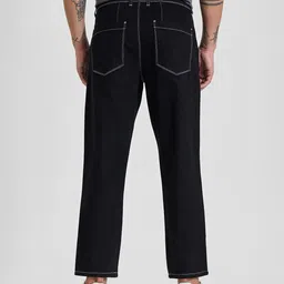 Snitch Men Dark Jet Black Mid-Rise Baggy Jeans image 5