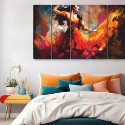 The Castle Decor Orange & Yellow 5 Piece Wood Abstract Wall Paintings-picture-19