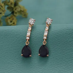 Carlton London 18kt Rose Gold CZ Saphire Teardrop Drop Earring-picture-32