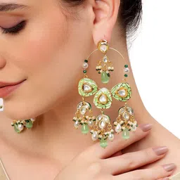 AARSEE OFFICIAL Gold-Plated Quartz Studded Contemporary Shaped Drop Earrings image 3