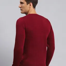 monte carlo Men Self Design Round Neck Red Sweater image 4