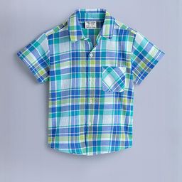 Hopscotch Boys Blue Checked Half Sleeve Cotton Casual Shirt-picture-42
