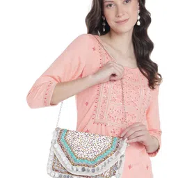 Sangria Hand Embroidery Foldover Clutch-picture-18