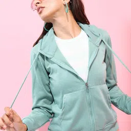 Mast & Harbour Women Cotton Fleece Solid Hooded Sweatshirt-picture-36