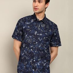 BLYNK Men Geometric Print Casual Dark Blue Shirt-picture-39