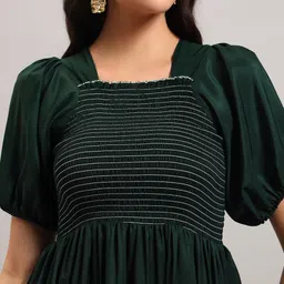 Raiyani Fashion Square Neck Puff Sleeves Tiered Fit And Flare Midi Dress image 4