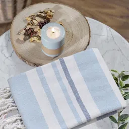 KLOTTHE Blue Striped Pure Cotton 233 GSM 2 Pieces Adult Bath Towels-59 Inch X 29.5Inch image 5