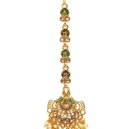 Anouk Gold-Plated Kundan Studded & Pearls Beaded Enamelled Maang Tikka image 5