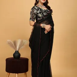 CLEMIRA Embroidered Pure Georgette Saree with Blouse Piece image 2