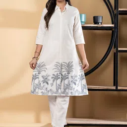 Readiprint Floral Printed Shirt Collar A-Line Kurta With Trousers image 1