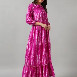 Femvy Tie & Dye Dyed Gathered Or Pleated Maxi Dress-image-24