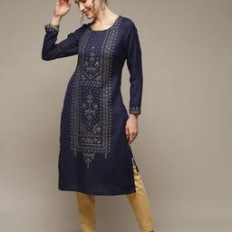 Rangriti Ethnic Motifs Printed Round Neck Straight Kurta-picture-3