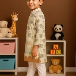 Cae Boys Animal Printed Sequinned Kurta with Pyjamas image 4