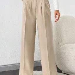 BROADSTAR Women Smart High-Rise Easy Wash Pleated Casual Trousers-picture-11