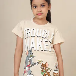 Kids Ville Tom & Jerry Typography Printed Round Neck Short Sleeves Pure Cotton T-Shirt-picture-36