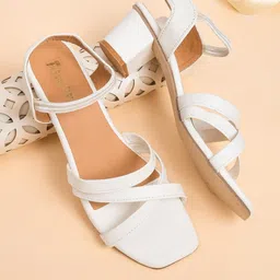 FAISHSTAR Women White Strappy Block Heeled Sandals-picture-9