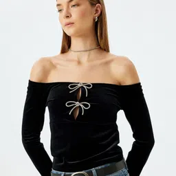 Koton Women V-Neck Cut Outs T-shirt-picture-20