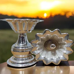 Sigaram Silvertoned 2 Pieces Glossy Brass Flower Diyas image 2