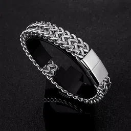 Thrillz Men Stainless Steel Silver-Plated Link Bracelet-image-20