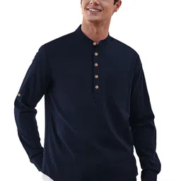 Navkanj Band Collar Roll-Up Sleeves Short Kurta image 2