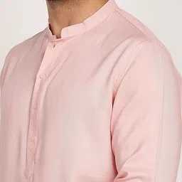 HERE&NOW Self Design Twill Weave Mandarin Collar Straight Short Kurta image 5