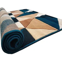 Samjeeda Handloom carpets Blue & Beige Geometric Printed Carpet-picture-18