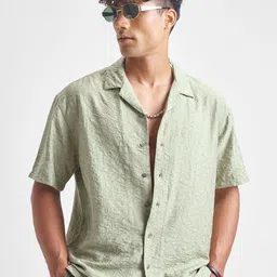 HIGHLANDER Men Relaxed Fit Textured Cuban Collar Casual Shirt-picture-30