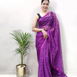 Rangtulika Ethnics Floral Beads and Stones Net Saree-image-8