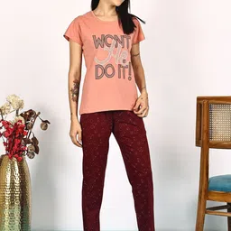 VANYA Women Typography Printed Round Neck Regular Night suit image 2