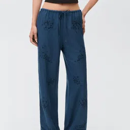 MANGO Women Floral Embellished Straight Fit Trousers-image-99