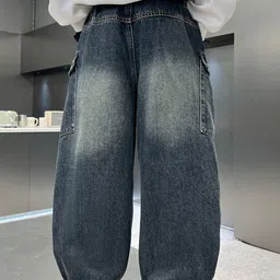 LULU & SKY Boys High-Rise Heavy Fade Cargo Jeans image 2