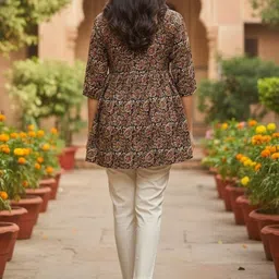 BAESD Ethnic Motifs Printed V-Neck Pure Cotton Kurti image 3