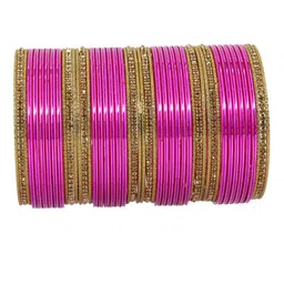 ZULKA Set Of 48 Cubic Zirconia Studded Textured Bangles-picture-18