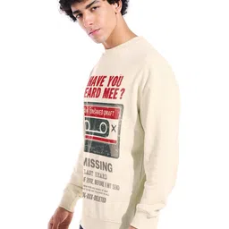 Bewakoof Men's Beige Heard Mee Graphic Printed Oversized Sweatshirt image 2