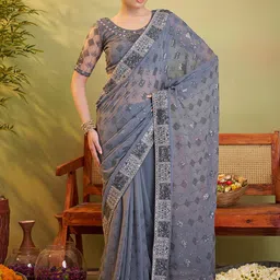 Mitera Floral Embroidered Pure Georgette Saree-image-1